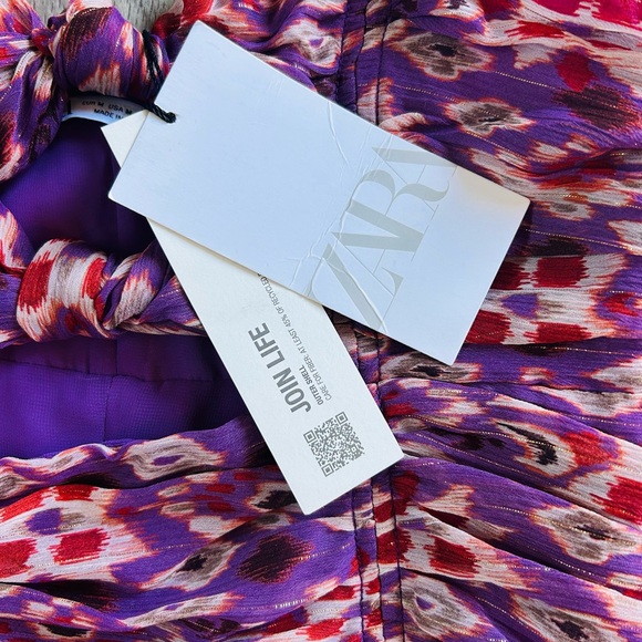 Zara Purple Rouched Patterned Mini Dress NWT - Picture 4 of 6
